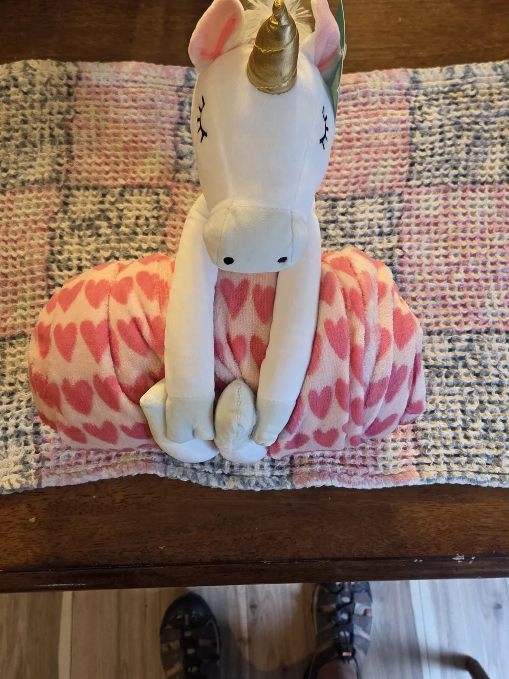 Pillowfort White Unicorn Plush with Pink Heart Throw